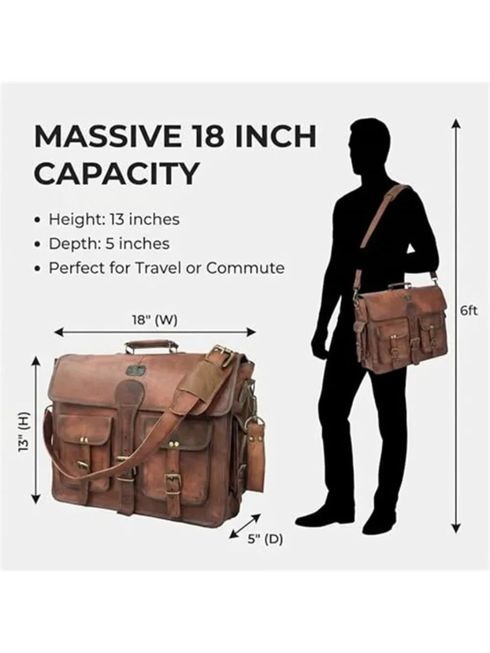 Men's Leather Messenger Bag 18 Inch Laptop Crossbody Handmade Leather Vintage